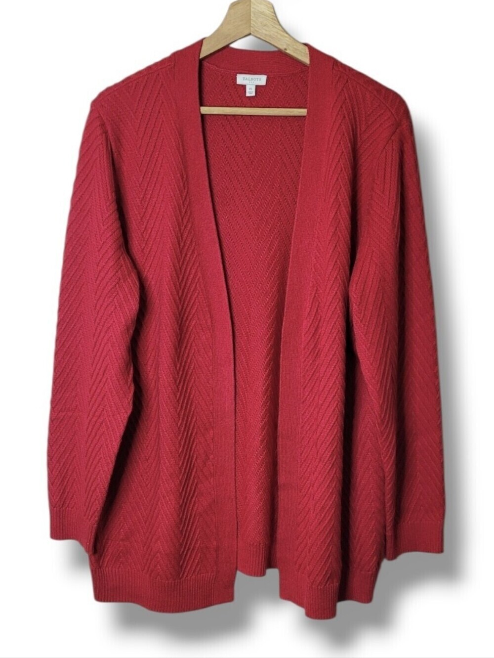 Talbots Red Cardigan Sweater • Size XL Holiday Casual Open Front